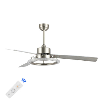 Remy 52" Modern Industrial Iron/Acrylic/Wood Remote-Controlled 6-Speed Integrated LED Ceiling Fan - JONATHAN Y